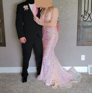 Pink iridescent sequin prom dress